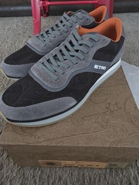 ETRO Men's Gray & Black Suede-Trim Sneakers with Orange Lining